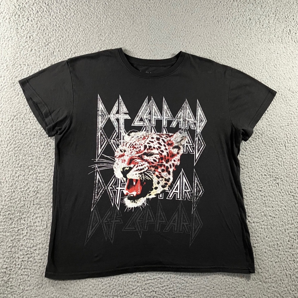 Def Leppard Graphic T-Shirt Mens L Faded Black Distressed Band Tee Rock Grunge